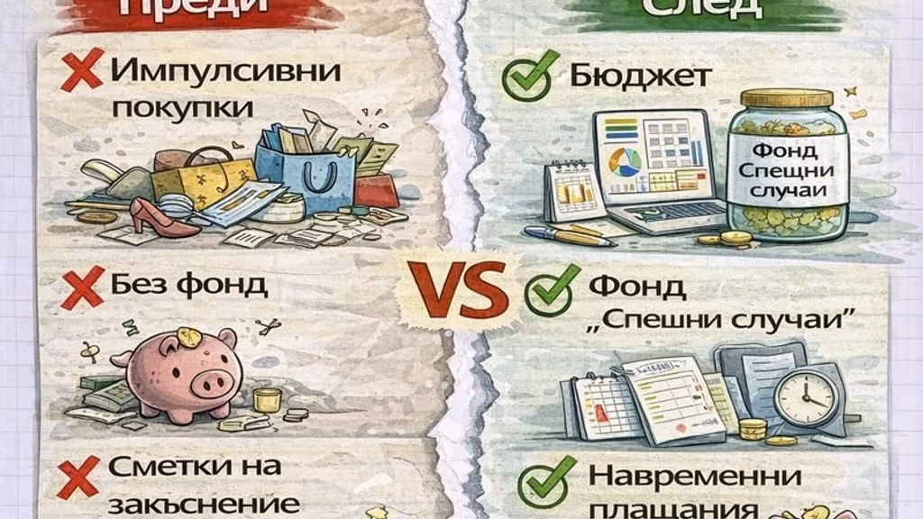 Преди и след: импулсивни покупки срещу бюджет, без фонд срещу фонд „Спешни случаи